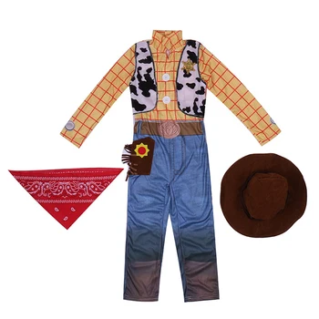 Woody Cosplay Kostiumai Vaikams Buzz Lightyear Kostiumai Vaikams Fancy Dress Helovinas Sumedėjusių Vaidmuo Žaisti Kaubojaus Kostiumas Jumpsuits Skrybėlę