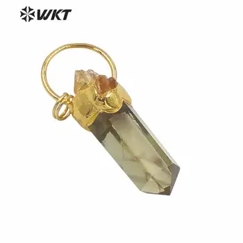 WT-P1581 Didmeninės aukso electroplated geltona ci-trine kvarco taško pakabukas moterų mados aukso geltonas akmuo dvasia taško, pakabučiai