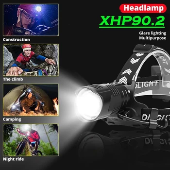 XHP90 LED Žibintai USB Įkrauti Zoom Žvejybos priekinis žibintas Fakelas XHP70 XHP50 XHP90.2 medžioklės Vadovas šviesos 18650 Kempingas Žibintuvėlis