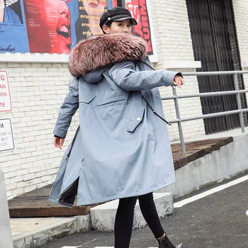 Xlong Žiemos Nekilnojamojo Fox Fur Coat Moterų tikro Kailio Parkas Striukė Spalvinga Lapės Kailiniai su Gobtuvu Moteriška Medvilnės Naujų Prarasti Streetwear