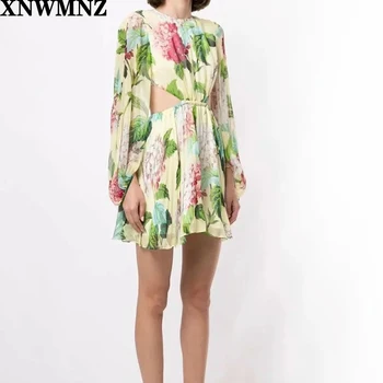 XNWMNZ Za 2020 naujas atvyksta moterų Spausdinti Moterų Suknelė 2020 metų vasaros šilko suknelė mažų šviežių gėlių spausdinti saldus mini suknelė