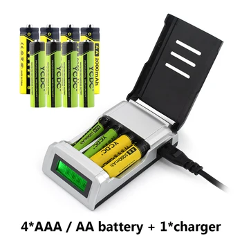 YCDC 4PCS 1.2 V NI-MH Įkraunamos AAA baterijos ARBA AA tipo įkraunamas Baterijas+LCD ekranas Smart Baterijos Kroviklis AA, AAA tipo Baterijos