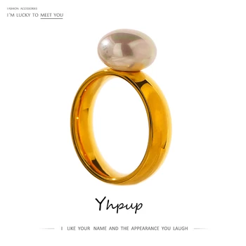Yhpup Elegantiškas Shell Perlų Žiedas Mados Aukso, Nerūdijančio Plieno Metalo 18 K Geometrinis Žiedas Papuošalai Moterims Vestuvinis Žiedas 2021