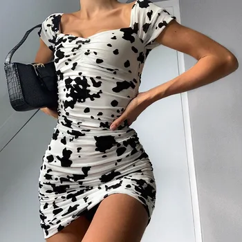 Yimunnacy Karvė Spausdinti Bodycon Suknelė Moterims Trumpomis Rankovėmis Liesas Suknelė 2020 Ponios Vasaros Seksuali Mini Suknelės Chalatai
