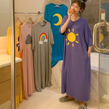 YRRFUOT 2020 metų Vasaros Naują Stiliaus Atsitiktinis Palaidų Mergina trumparankoviai Animacinių filmų Modelis Penkių spalvų Nightdress Pižama Moterų Homewear