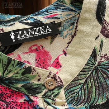 ZANZEA 2021 Moterų Vasaros Palaidinė Gėlių ilgomis Rankovėmis Mandarinų Apykaklės, Kišenės Blusas Atsitiktinis Laisvi Marškinėliai Mini Skraiste Viršūnes Plius Dydis