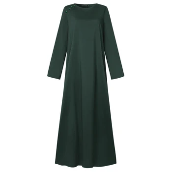 ZANZEA Moterų Rudenį Dubajus Hijab Musulmonų Ilga Suknelė Paprasto Abaja Kaftan ilgomis Rankovėmis Sundress Maxi Plus Size Vestidos Skraiste Femme