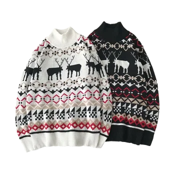 ZAZOMDE Kalėdų Elnias Megztinis Mados Vyrų Megztinis Trikotažas Unisex Streetwear Megztinis Homme Pusė Golfo Vintage Megztinis