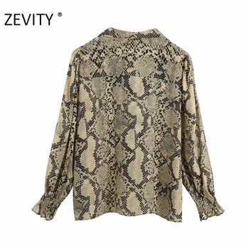 Zevity Naujas Moterų vintage v kaklo gyvatės odos spausdinti atsitiktinis smock palaidinė marškinėliai moterims lankas susieta verslo femininas blusas viršūnes LS7212
