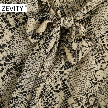 Zevity Naujas Moterų vintage v kaklo gyvatės odos spausdinti atsitiktinis smock palaidinė marškinėliai moterims lankas susieta verslo femininas blusas viršūnes LS7212