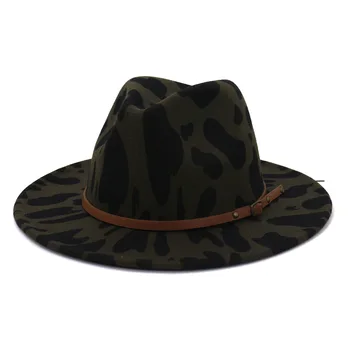 ZLD Žiemos vyrų bžūp mados tendencija rudas plonas diržas karvė modelio didelis kraštų skrybėlę fedoras skrybėlę rudenį Britų stiliaus džiazo moterų skrybėlę