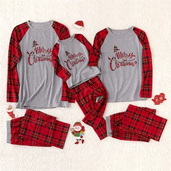 Šeimos Atitikimo Kalėdų Pižama Tėtis, Mama, Vaikas Laiškas Išspausdintas Pledas Sleepwear Homewear Rinkiniai