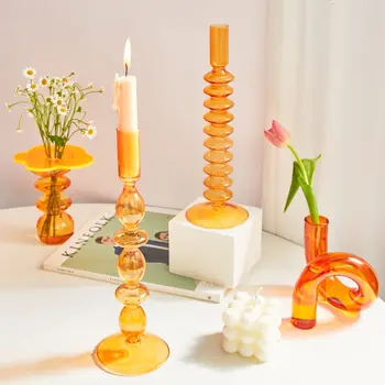 Šiaurės Retro Orange Stiklo Candleholder Kūrybos Namų Dekoro Vestuves Vakarienė Žvakių Šviesoje Apdaila, Gyvenamasis Kambarys
