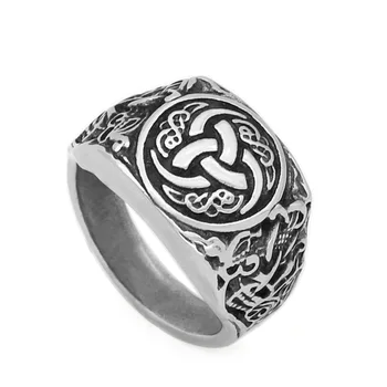 Šiaurės vikingų mazgas dragon nerūdijančio plieno amuletas Skandinavijos žiedo su viking dovanų maišelis