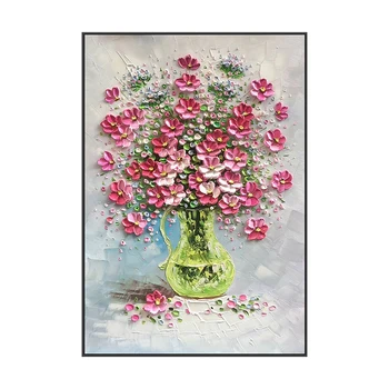 Šiuolaikinės storio, tekstūros peilis aliejaus tapybai abstrakčiai trimatis gėlės rankų darbo tapybos ant drobės už prieškambario be rėmelio