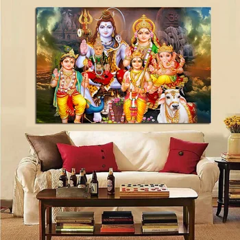 Šiva Parvati Ganeša Indijos Meno Induistų Dievo Paveikslas, Drobė Paveikslų, Religinių Spaudinių ir Plakatai Sienos Menas Nuotraukas, Namų Dekoro