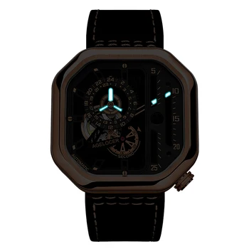 Šveicarijos Prekės ženklas AGELOCER Sporto Laikrodžiai Vyrams Skeletas telefono su Šviesos Rankas Unikalus Mechaninis laikrodis Galios Rezervo 42 Valandos