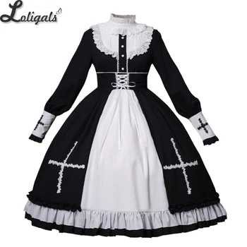 Šventasis Kryžiaus ~ Elegantiškas Ilgas Žibintų Rankovės Lolita Dress Derliaus Šalis Suknelė