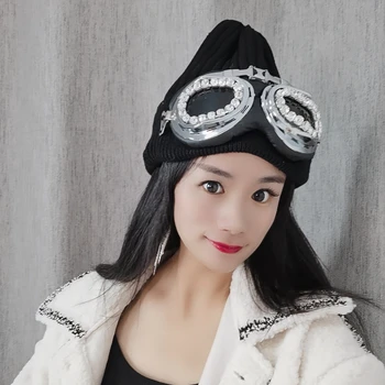 Žiemos mados šilti megztiniai (bžūp han leidime sraigės pilotas skrybėlę juoda ir balta banga moterų mados skrybėlę