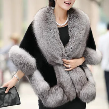 Žiemos Moteris Dirbtiniais Fox Fur Coat Poncho Storas, Pūkuotas Prabangių Kailinių Švarkas Elegantiškas Mujer Bontjas Šiltas Pūkuotas Shaggy Viršutiniai Drabužiai Cape
