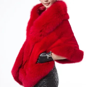 Žiemos Moteris Dirbtiniais Fox Fur Coat Poncho Storas, Pūkuotas Prabangių Kailinių Švarkas Elegantiškas Mujer Bontjas Šiltas Pūkuotas Shaggy Viršutiniai Drabužiai Cape