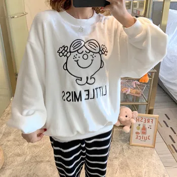 Žiemos Šiltas Pijama Moterų Flanelė Kawaii Moterų Sleepwear Anime Ir Animacinių Filmų Homewear Minkštas Pyjama Harajuku Stiliaus Juostele