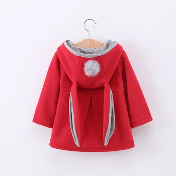 Žiemą, rudenį kūdikių mergaičių paltai ilgomis rankovėmis 3D Triušio ausis mados atsitiktinis hoodies vaikiški drabužiai drabužiai vaikams viršutinių drabužių siuvimas