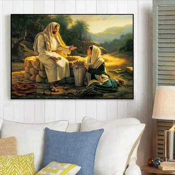 Žinomų Tapybos Jėzus ir samariete, Drobė, Tapyba, Plakatų ir grafikos Sienos Menas Nuotraukas Kambarį Namų Dekoro