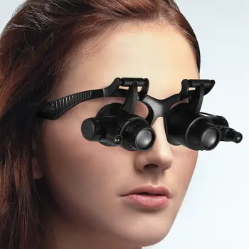 Žiūrėti Remonto didinamasis stiklas, Padidinimo Stiklai 10X 15X 20X 25X Dual Eye Papuošalai Su 2 LED Žibintai, Nauji Loupe Mikroskopo Objektyvo