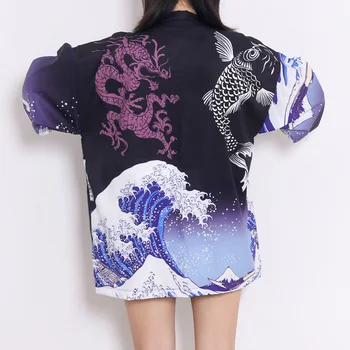 Žuvų Banga Spausdinti Japonų Kimono Su Diržu Streetwear Cardigan Haori Harajuku Skraiste Japonijos Drabužius Yukata Vyrų, Moterų Švarkas Viršūnės