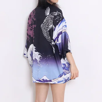 Žuvų Banga Spausdinti Japonų Kimono Su Diržu Streetwear Cardigan Haori Harajuku Skraiste Japonijos Drabužius Yukata Vyrų, Moterų Švarkas Viršūnės